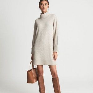 Reiss LUCIE Knitted Roll Neck Dress /luxe cashmere & wool blend sweater dress